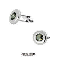 ANGELINO RUFOLO Cufflink(คัฟลิงค์) ดีไซน์ Black Diamond กระดุมข้อมือคัฟลิ้งโรเดียมคุณภาพเยี่ยม สีเงิน ประดับตกแต่งด้วย CRYSTAL