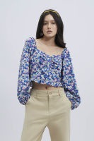 ESP เสื้อเบลาส์ลายดอกไม้แต่งแขนพอง ผู้หญิง สีน้ำเงิน | Puff Sleeve Floral Print Blouse | 5783