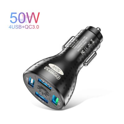 USLION 50W 4พอร์ตที่ชาร์จแบตในรถ USB QC 3.0ชาร์จเร็วพัดลมพกพาที่ชาร์จในรถยนต์สำหรับ iPhone 14 13 Pro Max Xiaomi 12 POCO M5 LCZ396ที่ชาร์จแบตในรถ S