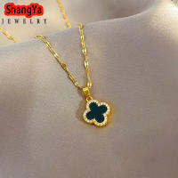 ShangYa สร้อยคอแฟชั่นผู้หญิง สแตนเลส Lucky Clover ทอง 18k ความหรูหรา สำหรับผู้หญิง เครื่องประดับ