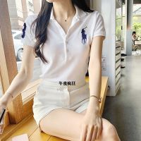 [Original]RalphˉlaurenˉRLPOLO shirt womens sports loose lapel short-sleeved T-shirt solid color tennis golf lapel large size womens T