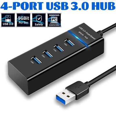 Splitter ความเร็วสูงฮับหลายพอร์ต USB 4พอร์ตใหม่อะแดปเตอร์ฮับ USB เพรียวบางพร้อมสาย3.0 USB ชุดสัญญาณไฟ LED ตัวขยาย USB แบบพกพา