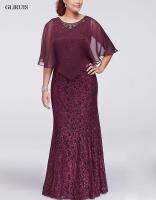 【YF】 Wedding Party Guest With Jacket Chiffon Appliques Burgundy Dress For Mother Bride Plus Size robe mere mariee