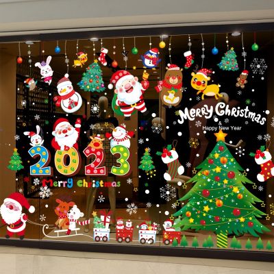 [COD] Claus tree shop window stickers decorations restaurant decoration glass mall flowers