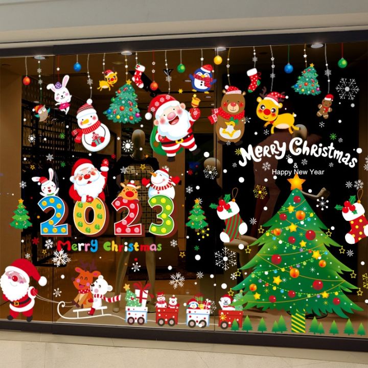 cod-claus-tree-shop-window-stickers-decorations-restaurant-decoration-glass-mall-flowers