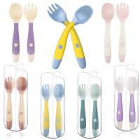 2PCS Silicone Spoon Fork for Baby Utensils Set Auxiliary Food Toddler Learn To Eat Training Bendable Scoop Fork Infant Tableware Bowl Fork Spoon Sets