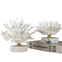 Simulation Coral Ornaments Marble Base Feng Shui Resin Figurine Desk Top Sculpture Crafts Office Desktop Figurines Decoration