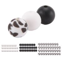 100 Pcs Silicone Beads 12Mm Silicone Cow Print Beads Round Loose Pearl Beads Silicone Beads for DIY Keychain Making