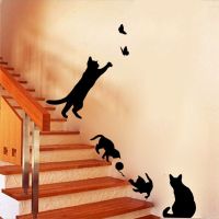 New Arrived Cat Play Butterflies Wall Sticker Removable House Decoration Decals for Bedroom Kitchen Living Room Walls Decor Wall Stickers  Decals