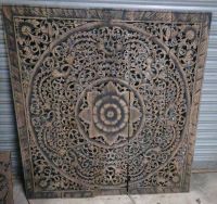 Black Wash Mandala Wood Caved Headboard Queen, Wooden Panel 150 x 150 Centimetre Wood Carved Plaque (ไม้แกะสลักไม้ฉลุ 5 ฟุต 150 x 150 cm สีดำล้าง)