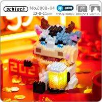 SC 8808-04 Spring Festival Ox Year Beer Cow Pet Animal Light 3D Mini Diamond Blocks Bricks Building Toy for Children no Box