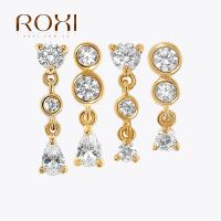 ROXI คลัสเตอร์ปุ่มพู่เพชรเรขาคณิตต่างหู925เงินสเตอร์ลิงเครื่องประดับเพทายที่เป็นประกายอเนกประสงค์