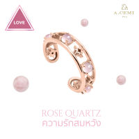 A.CEMI  Rose Quartz Gems Band Ringcuff  Rose Gold แหวน+ต่างหูเสริมดวงโชคลาภ โรสควอตซ์ ต่างหูพลอยแท้ ต่างหูไม่แพ้ ของขวัญแฟน