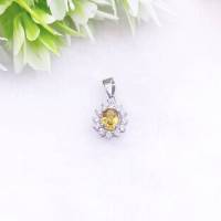 J6404 จี้พลอยบุษราคัมแท้ ( Yellow sapphire ) ตัวเรือนเงินแท้ 925 ชุบทองคำขาว