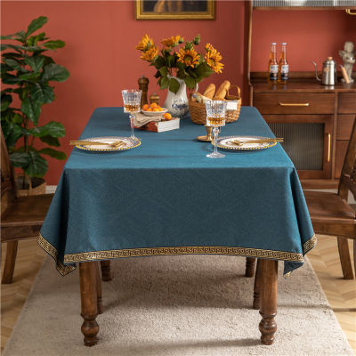 （HOT) ผ้าปูโต๊ะจีนสีฟ้าใหม่สไตล์ยุโรปหรูหราเบาๆโต๊ะกาแฟประชุมสี่เหลี่ยมร้านอาหารอเมริกันใช้ในบ้าน