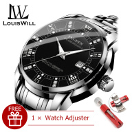 LouisWill Men Casuals Fashion Watches Quartz Watches Wristwatches 30M Waterproof Watches Classic Roman Numeral Diamond Dial Calendar Casual Stainless Steel Belt Luminous Pointer Wrist Watches for Men thumbnail