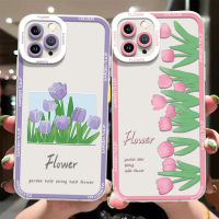 Pink Flower Phone Case Compatible for IPhone 14 13 12 11 Pro XS Max X XR 8 7 6 6S 14 Plus Soft Casing Transparent Shockproof TPU