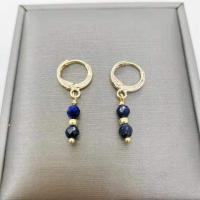 ต่างหูแบบห้อยสไตล์บาร์ Lapis Lazuli แบบเหลี่ยมเพชรพลอยห่วงทอง14K สำหรับผู้หญิงต่างหูคลาสสิคเครื่องประดับสไตล์โบฮีเมียน