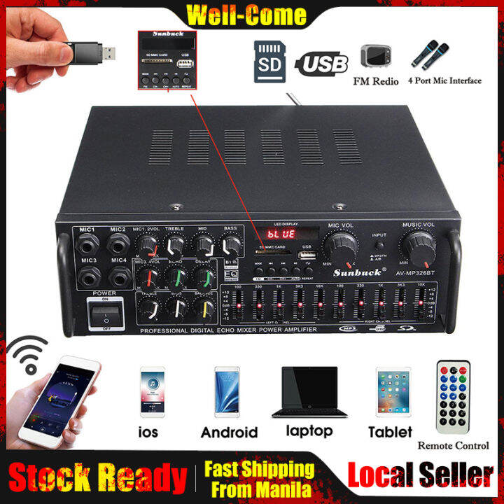 Sunbuck 220V 2000W 326BT Home Stereo Audio Amplifier Bluetooth 2CH EQ