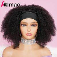 【YD】 250  Density Afro Kinky Curly Human Hair Wig Headband Scarf Glueless Machine Made Wigs