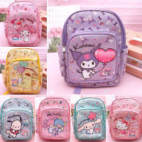 เป้เด็กลายการ์ตูน สวยๆ SANRIO มีทั้งหมด 7 ลาย งานหนัง Pu หนา มีช่องใส่ของด้านหน้า และด้านข้าง ขนาด 27×18×13 cm