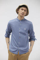 ESP เสื้อเชิ้ตแขนยาวคอจีน ลายเฟรนช์ชี่ ผู้ชาย สีฟ้า | Frenchie Stand Collar Shirt | 3666