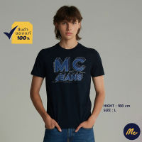 Mc JEANS เสื้อยืดแขนสั้น ผู้ชาย เสื้อยืด แม็ค แท้ คอกลม สีกรมท่า ผ้านุ่ม ระบายอากาศได้ดี MTS