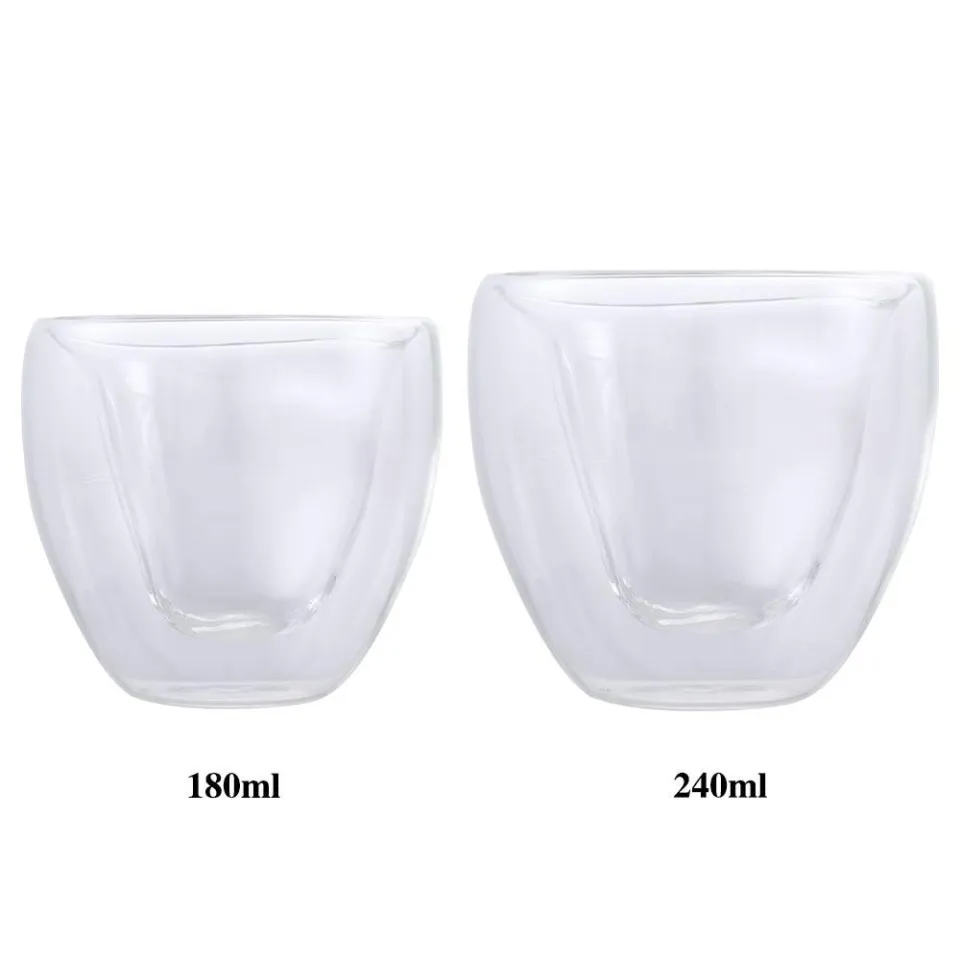 1pc 150ml Flat Shape Double Wall Insulated Glass Mug With Handle