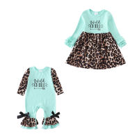 Girlymax Sibling FallWinter Baby Girls Mint Leopard Wild Child Ruffles Dress Knee Length Romper Milk Silk Kids Clothing