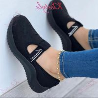 COD ¤┅ The Outline Shop27dgsd6gfd Kisstyle New Ladies Sneakers Fly Woven Breathable Velcro Casual Sports Round Toe Shoes Women