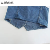 Willshela ผู้หญิงแฟชั่นสีฟ้า Y2K Denim เสื้อกั๊ก V คอเดี่ยวแขนกุดหญิง Chic Lady Casual Vintage ชุดกางเกงยีนส์ Top TankTH