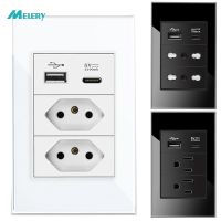20A Brazil/US/Italy/Chile Plug Wall Sockets USB Type C Pressure Switch Plastic/ Tempered Glass 118 Panel Outlets Home Office