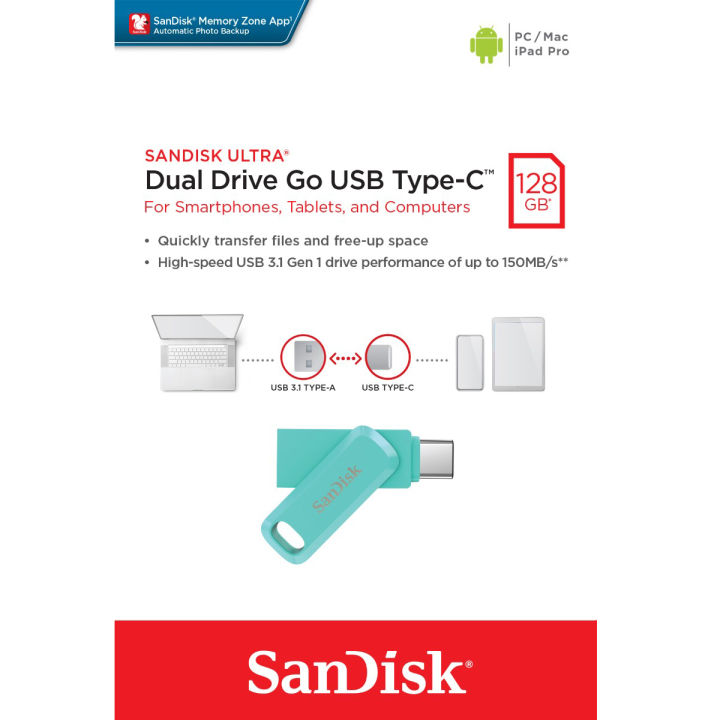 sandisk-dual-drive-go-128gb-usb-3-1-สีเขียว-gen1-flash-drive-type-c-speed150mbs-sdddc3-128g-g46g-แฟลชไดรฟ์-รับประกัน-synnex-5ปี
