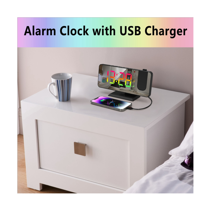 1-set-projection-alarm-clock-for-bedroom-led-display-alarm-clock-with-usb-charger-and-dual-alarm-black