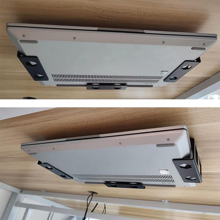 black-silver-under-desk-laptop-storage-holder-mount-bracket-with-screw-space-saving-under-table-notebook-organizer-support-stand-laptop-stands