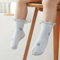 COBCO 3Pairs Newborn Baby Girls Socks Summer Mesh Floral Print Mid-tube Toddler Ruffled Socks Infant Combed Cotton Kids Socks