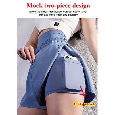 Tummy control mock two-piece sports shorts