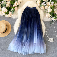 New Bling Bling Fairy Starry Metallic A-line Long Tulle Skirts Gradient Color Lush Puff Maxi Lpng Mesh Skirts