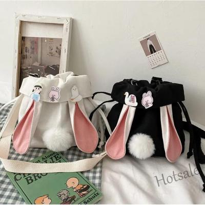 【hot sale】✗☂ C16 Cute Rabbit Ears Drawstring Canvas Sling Bag Shoulder Bag Student Girl Korean Crossbody Bag