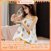 New Summer Womens Pajama Yellow Kawaii Chicken Printing Nightwear for Youth Girls Bust Padded Soft Cotton Pijama for Young Lady