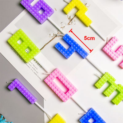 Cke CWwart1 Pc Colorful Pixel Block Digital Candle For Cake &amp; Cupcake Topper 0-9 Number Wishing Gradient Party Dessert Table Dress Up
