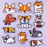 Cute Dog DIY HooK Loop Patch Cartoon Animal Iron On Embroidered Patches For Clothing Thermoadhesive Patches On Clothes Sewing