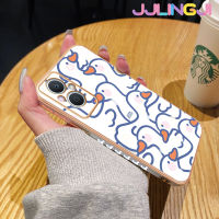 Jjlingji เคสสำหรับ OPPO Reno 7z A96 Reno7 Lite F21 Pro 5G Reno 8 Lite Reno 8Z การ์ตูนน่ารักสวยสีขาวหงส์ดีไซน์ใหม่ด้านข้างเคสโทรศัพท์ซิลิโคนฝาปิดเลนส์เต็มกล้องป้องกันกล่องกันกระแทกเคสนิ่ม