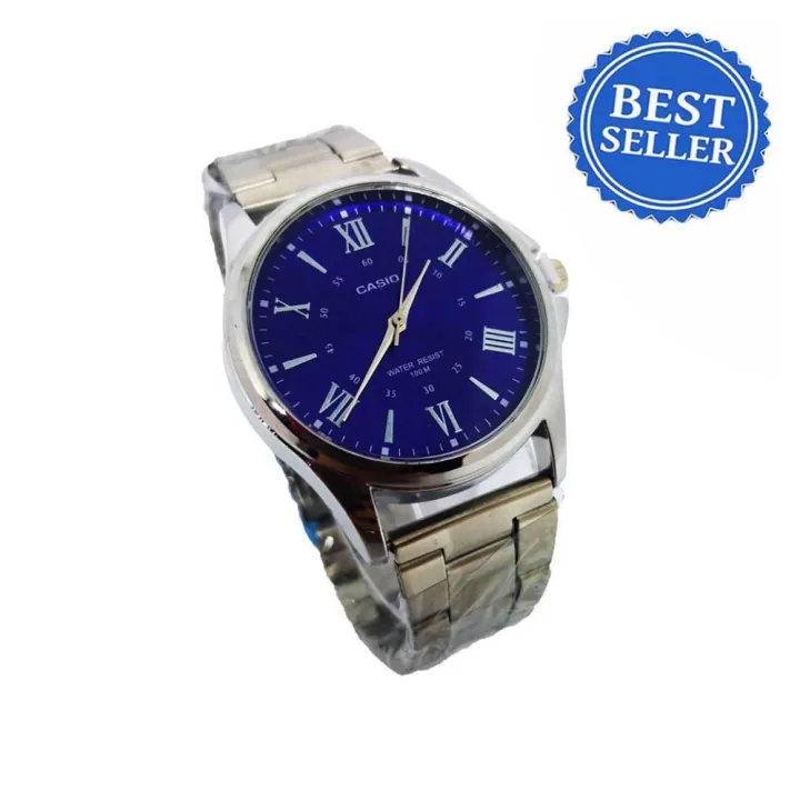 Casio Roman Numeral Blue Dial Stainless Steel Watch For Men(Silver ...