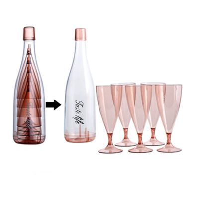 5PC Plastic Wine Glasses Bar Goblet Champagne Glass Cold Drink Juice Glass Cocktail Stemware with Storage Container