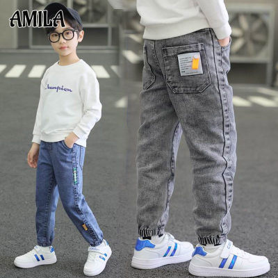 กางเกงยีนส์เด็กผู้ชาย AMILA Children S Plus-Thickened Slacks Medium Big Kids Loose Korean Pants