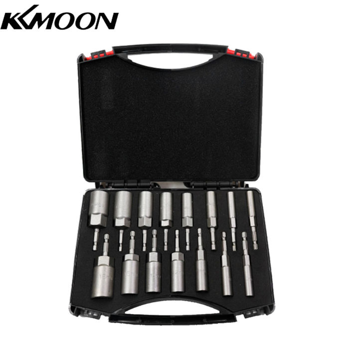 kkmoon-ชุดดอกสว่านเจาะกระแทก-power-nut-15ชิ้น5-5-19มม-chrome-vanadium-steel-hex-bit-socket-set-wrench-screw-drill-bit-holder-for-electric-drill-with-storage-case
