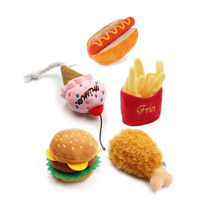 Wild Calbee Pet Cat Dog Plush Fried Chicken Hamburger Relieving Stuffy Molars Paper Sound