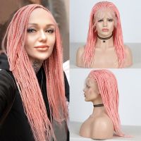 Charisma Short Wigs Box Braids Braided Pink Wig with Baby Hair Synthetic Lace Front Wig for Women Cosplay Wigs Heat Resistant Gift ของขวัญ