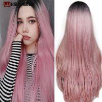 Wignee Long Heat Resistant Synthetic Fiber Straight Wigs For Women Ombre PinkGreyBUG Glueless DailyCosplay Natural Hair Wig